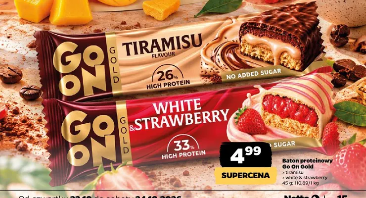 Baton proteinowy Go On Gold white & strawberry promocja w Netto