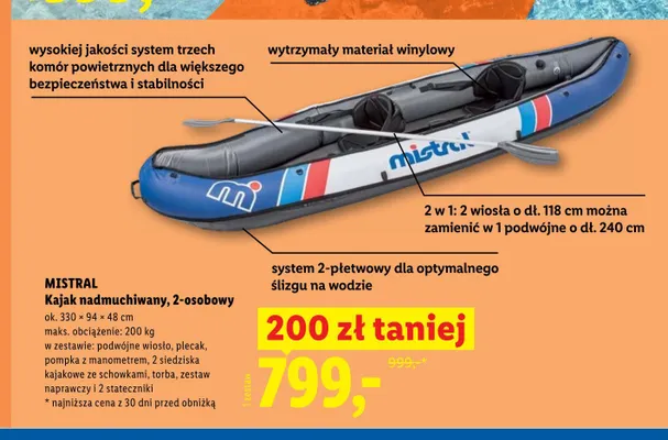 Kajak nadmuchiwany 2-osobowy MISTRAL promocja w Lidl
