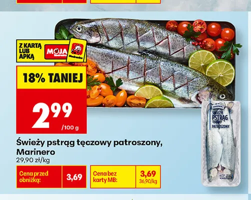 Świeży pstrąg tęczowy patroszony Marinero promocja w Biedronka