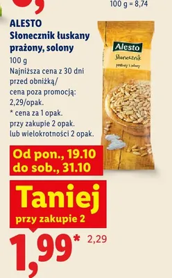 Słonecznik łuskany prażony solony Alesto promocja w Lidl