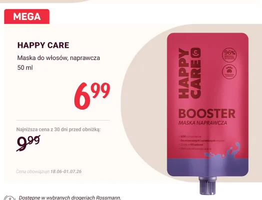 Maska do włosów naprawcza Happy Care Booster promocja w Rossmann