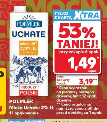 Mleko UHT Polmlek Uchate 2,0% promocja w Kaufland