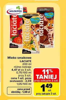 Mleko smakowe Łaciate waniliowe promocja w Carrefour