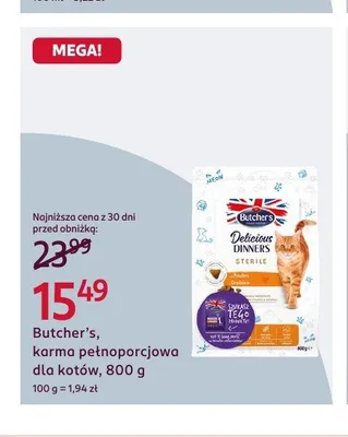 Karma pełnoporcjowa dla kotów Butcher's Delicious Dinners Sterile promocja w Rossmann