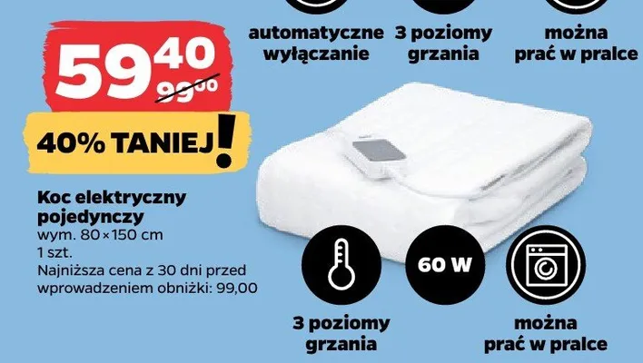 Koc elektryczny pojedynczy promocja w Netto