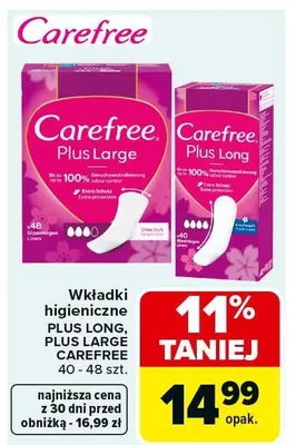Wkładki higieniczne Plus Long promocja w Carrefour