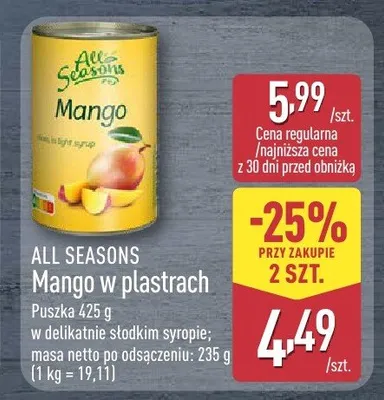 Mango w plastrach All Seasons promocja w Aldi