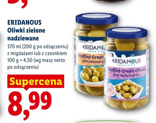 Oliwki zielone nadziewane z migdałami Eridanous promocja w Lidl
