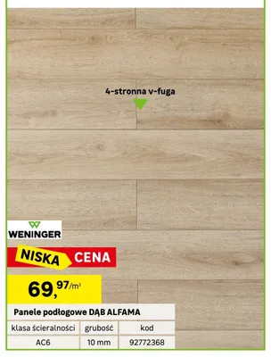 Panele podłogowe DĄB ALFAMA WENINGER klasa ścieralności AC6 grubość 10mm promocja w Leroy Merlin