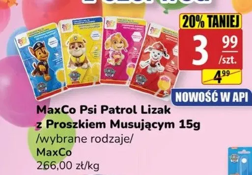 Lizak z proszkiem musującym MaxCo Psi Patrol promocja w API Market
