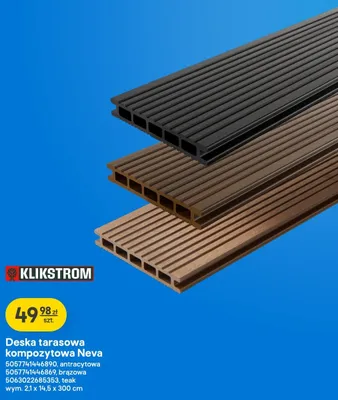 Deska tarasowa kompozytowa Klikstrom Neva teak promocja w Castorama