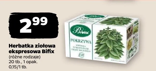 Herbatka ziołowa ekspresowa pokrzywa Bifix promocja w Netto