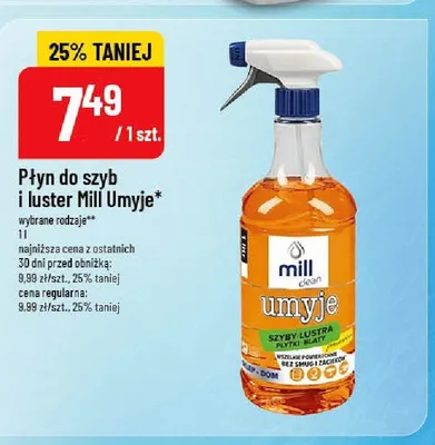 Płyn do szyb i luster Mill Clean Umyje promocja w POLOmarket