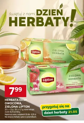 Herbata ekspresowa zielona z nutą truskawki & maliny Lipton promocja w Stokrotka