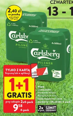 Piwo Carlsberg Premium Pilsner 4-pak 500 ml promocja w Intermarche