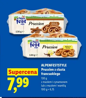 Prussien z ciasta francuskiego z masłem i cynamonem Alpenfest Style promocja w Lidl