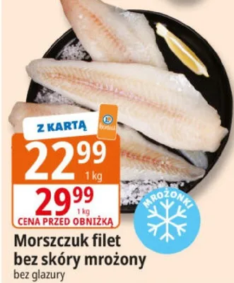 Filet morszczuka bez skóry mrożony bez glazury promocja w Leclerc
