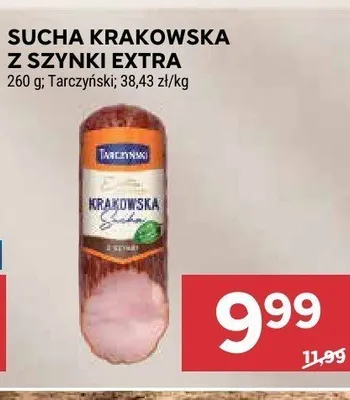 Kiełbasa sucha krakowska z szynki extra Tarczyński promocja w Stokrotka
