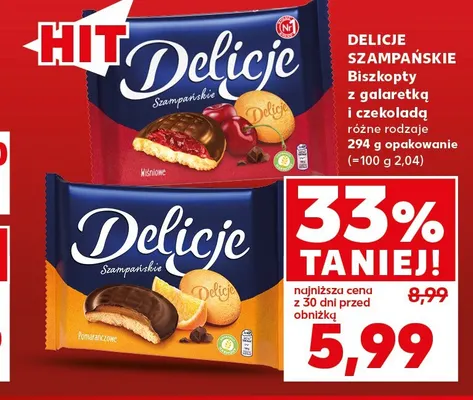 Biszkopty z galaretką i czekoladą Delicje Szampańskie wiśniowe promocja w Kaufland