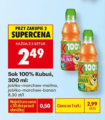 Sok 100% jabłko-marchew-malina promocja w Biedronka
