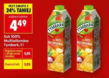 Sok 100% Multiwitamina Tymbark promocja w Biedronka