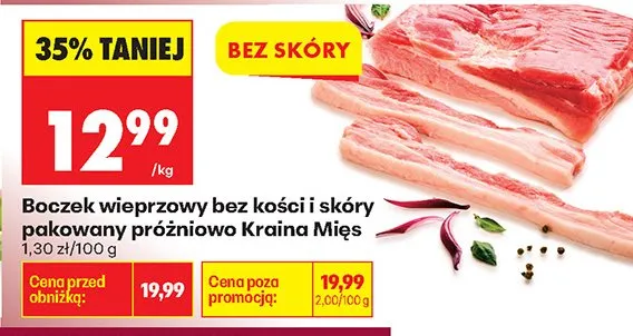 Boczek wieprzowy bez kości i skóry pakowany próżniowo promocja w Biedronka
