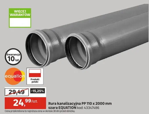 Rura kanalizacyjna PP 110 x 2000 mm szara promocja w Leroy Merlin