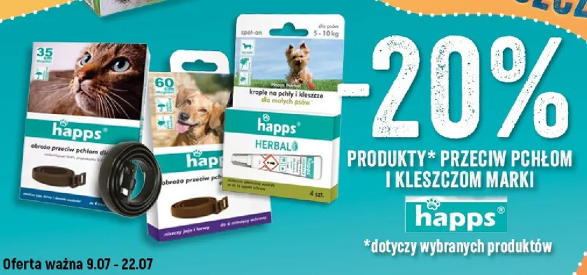Produkty przeciw pchłom i kleszczom marki Happs promocja w Intermarche