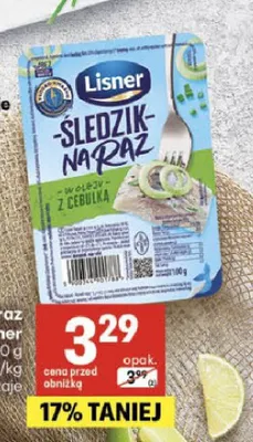 Śledzik na raz z cebulką Lisner promocja w Delikatesy Centrum
