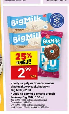 Lody na patyku o smaku orzech laskowy Big Milk promocja w Twój Market
