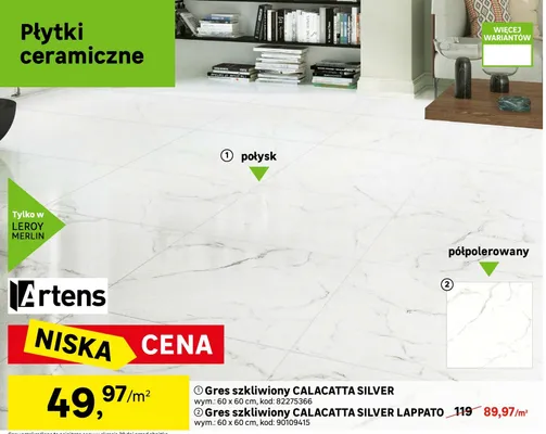 Gres szkliwiony calacatta silver promocja w Leroy Merlin