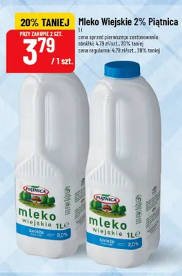 Mleko Wiejskie 2% Piątnica promocja w POLOmarket
