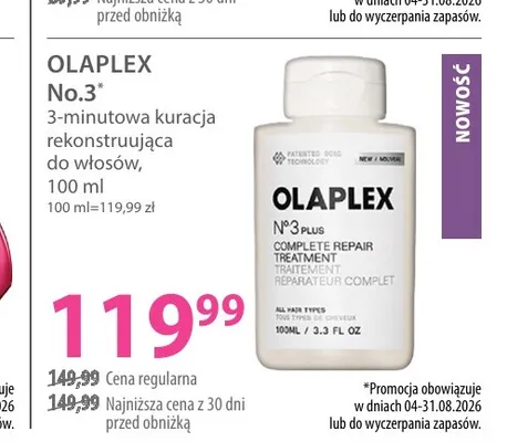 3-minutowa kuracja rekonstruująca do włosów Olaplex No.3 promocja w Hebe