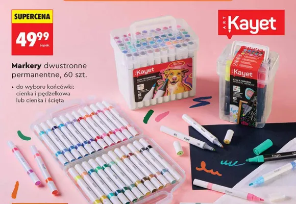 Markery dwustronne permanentne Kayet 60szt. promocja w Biedronka