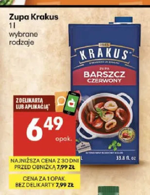 Zupa barszcz czerwony Krakus promocja w Delikatesy Centrum