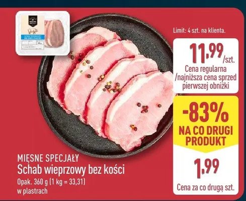 Schab wieprzowy bez kości w plastrach promocja w Aldi