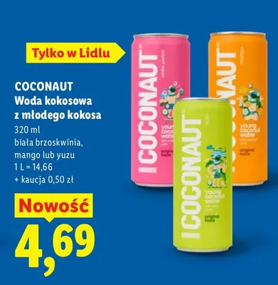 Woda kokosowa z młodego kokosa biała brzoskwinia, mango lub yuzu promocja w Lidl