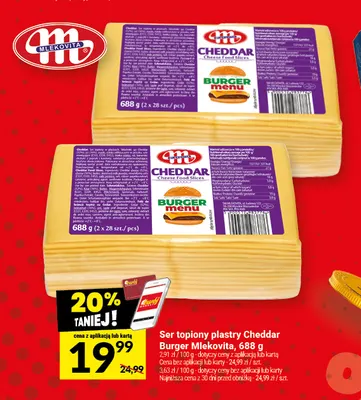 Ser topiony plastry Cheddar Burger Mlekovita promocja w Twój Market