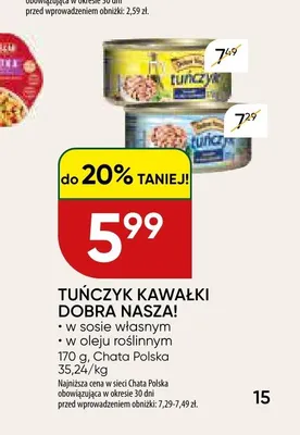 Tuńczyk kawałki w sosie własnym Dobra Nasza! promocja w Chata Polska