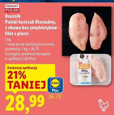 Polski kurczak Biesiadny, z chowu bez antybiotyków - filet z piersi promocja w Lidl