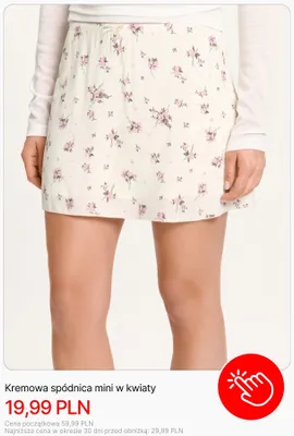 Spódnica mini Cropp kremowa w kwiaty promocja w Cropp