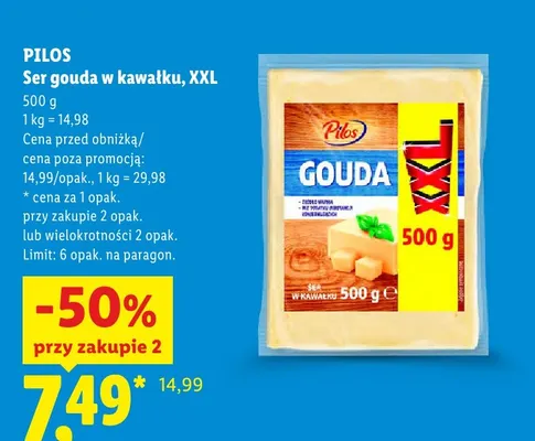 Ser gouda w kawałku XXL Pilos promocja w Lidl