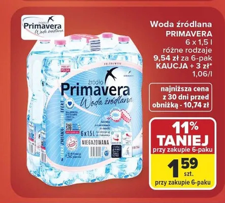 Woda źródlana Primavera niegazowana 6-pak 1,5 l promocja w Carrefour