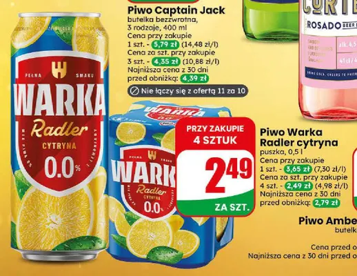 Piwo bezalkoholowe Warka Radler cytryna promocja w Dino