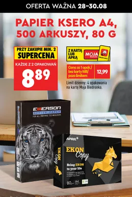 Papier ksero A4 80 g April Ekon Copy promocja w Biedronka