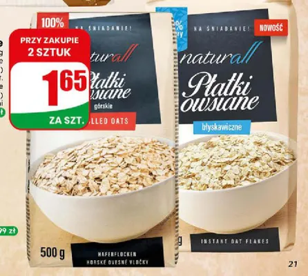 Płatki owsiane górskie Naturall promocja w Dino