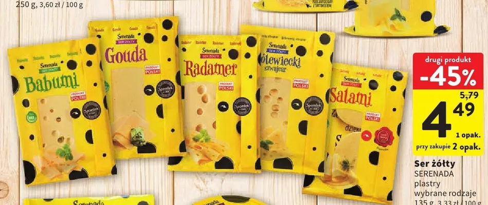 Ser żółty Salami Serenada plastry promocja w Intermarche