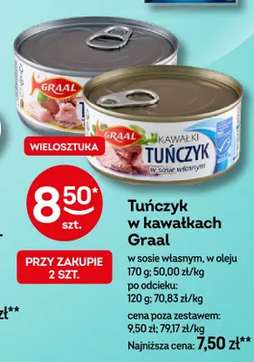 Tuńczyk w kawałkach w sosie własnym Graal promocja w Żabka