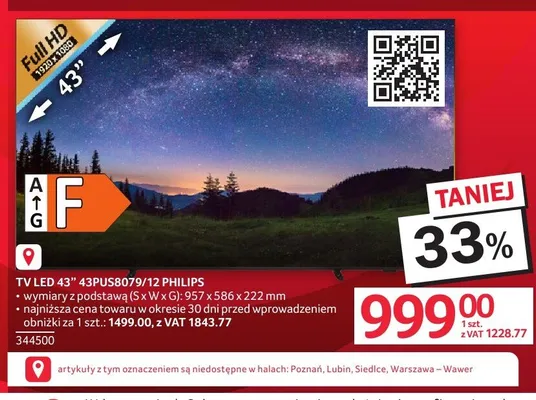 Telewizor LED 43" Philips 43PUS8079/12 promocja w Selgros