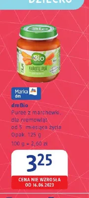 Puree z marchewki dla niemowląt od 5. miesiąca życia dmBio promocja w Drogerie DM
